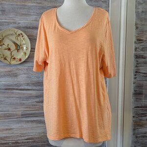 Chico's The Ultimate Tee Pale Orange Large V Neck Top